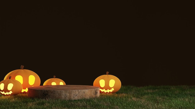 Promozione del supporto del prodotto del podio di halloween del rendering 3d con la zucca