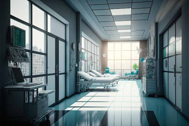 Pronto soccorso futuristico dell'ospedale con attrezzature mediche Generative Ai