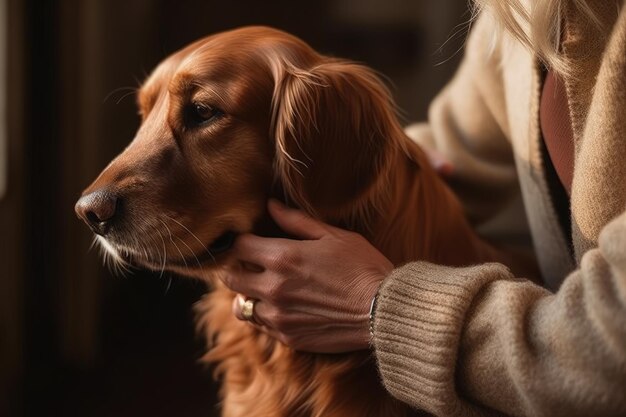 Proprietario che accarezza il suo cane ai generativo