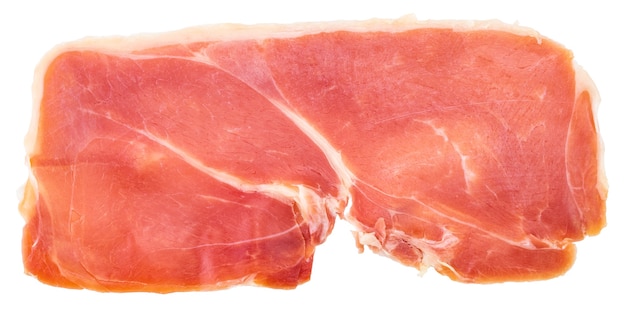 Prosciutto crudo o prosciutto italiano. Prosciutto crudo. Isolato su bianco.