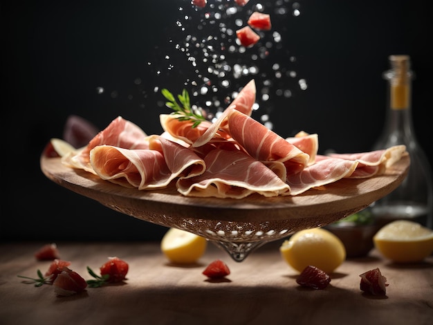 Prosciutto italiano a fette di Parma delizioso prosciutto ingrediente premium foto pubblicitaria cinematografica
