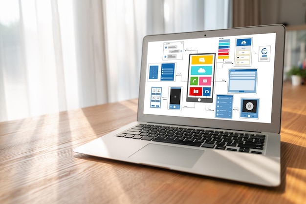 Proses desain UX UI untuk aplikasi seluler dan situs web yang trendi. Prototipe wireframe kreatif untuk pengembang aplikasi profesional