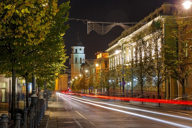 Prospettiva di Gediminas di notte, Vilnius, Lituania