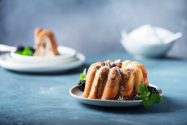 Prossimo piano del dessert nel piatto sul tavolo