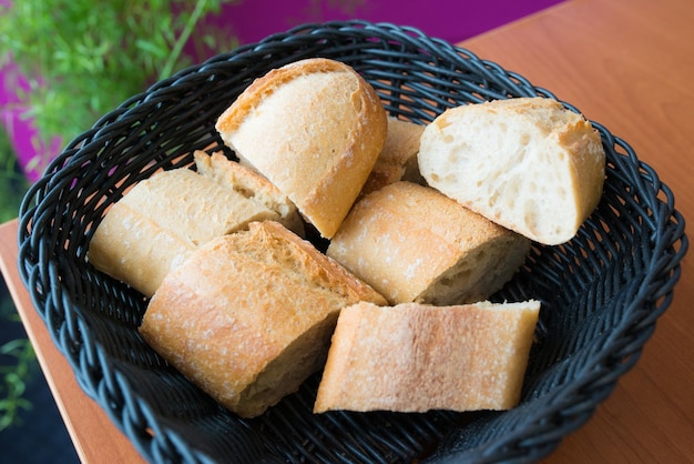 Prossimo piano del pane nel cesto sul tavolo