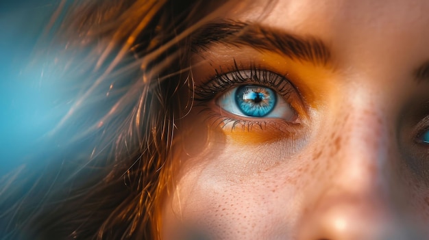 Prossimo piano della donna con gli occhi blu