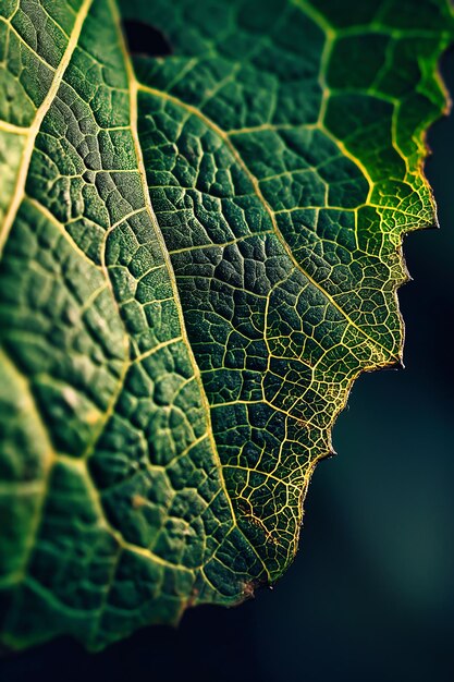 Prossimo piano di foglia verde con poca profondità di campo