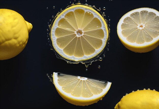 Prossimo piano di limone e limone tagliato in acqua