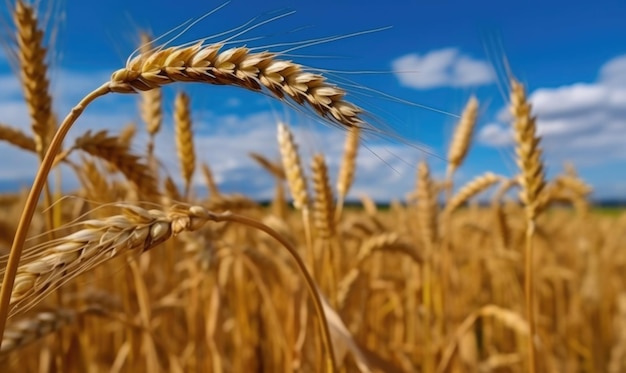 Prossimo piano di orecchie di grano campo di grano in un giorno d'estate periodo di raccolta