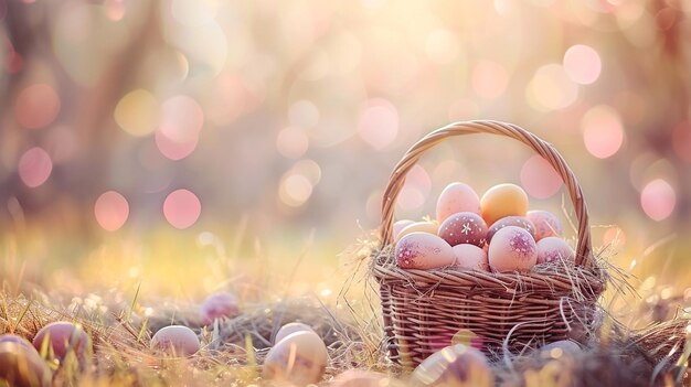 Prossimo piano di un cesto con le uova di Pasqua