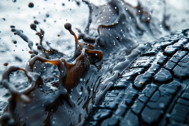 Prossimo piano di un pneumatico immerso nell'acqua