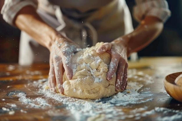 Prossimo piano di una donna che impasta la pasta per il pane fatto in casa