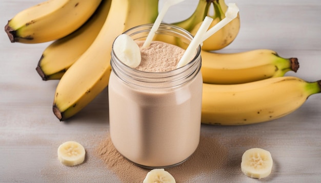 Proteina in polvere shake bevanda banana proteina fitness bevanda spazio di copia