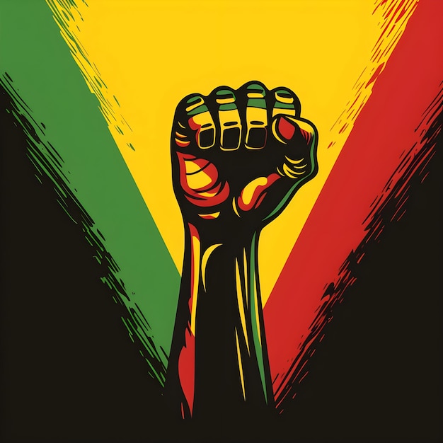 Protest Struggle Victory Fist illustrazione per la storia nera nei colori rosso giallo verde dell'Africa