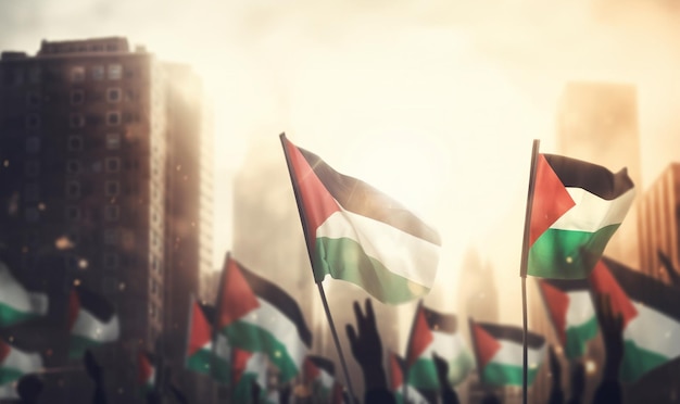 Protesta per la libertà palestinese Conflitto e concetto di guerra Palestina contro Israele Popolo Palestina che solleva