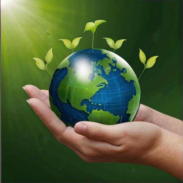 Protezione dell'ambiente e concetto di CSR con globetree con globo su sfondo verde