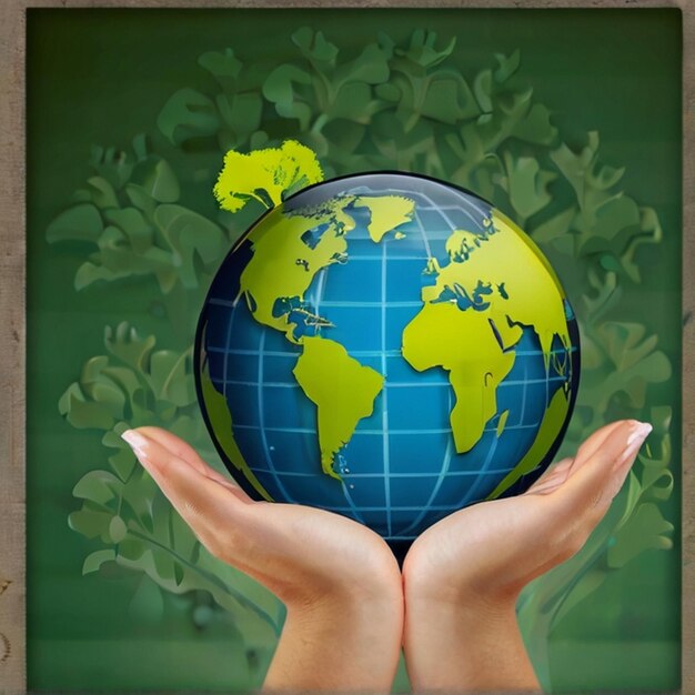 Protezione dell'ambiente e concetto di CSR con globetree con globo su sfondo verde