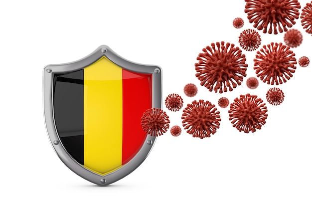 Protezione dello scudo della bandiera del Belgio contro un virus batteri d rendering