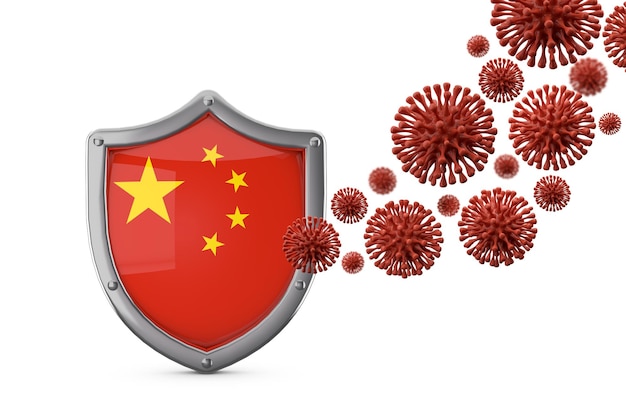 Protezione dello scudo della bandiera della Cina contro un virus batteri d rendering