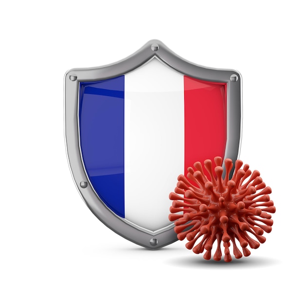 Protezione dello scudo della bandiera della Francia contro un virus batteri d rendering