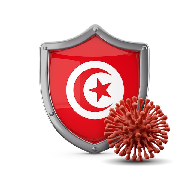 Protezione dello scudo della bandiera della Tunisia contro un virus batteri d rendering