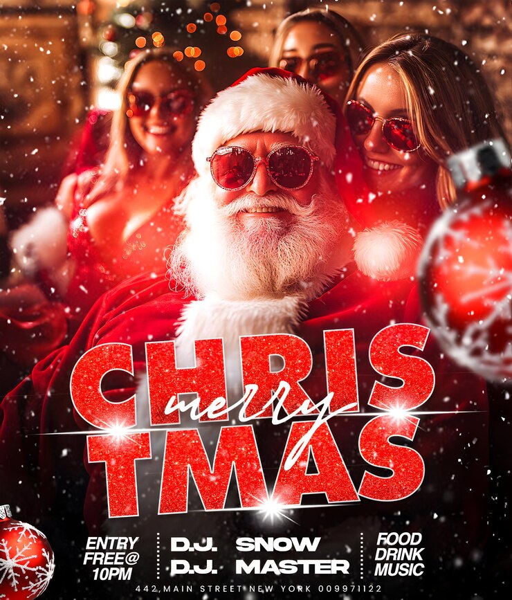 Foto psd christmas xmas dj party poster per i social media xmas party pubblicità part pass per il giorno di natale
