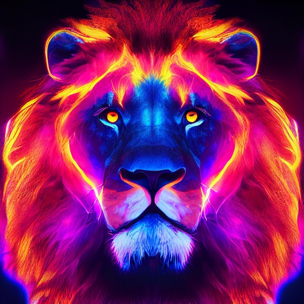 psichedelico ritratto di leone colori al neon spirito animale