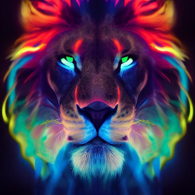 psichedelico ritratto di leone colori al neon spirito animale