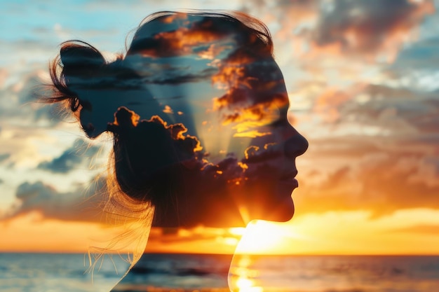 Psicoanalisi meditazione giovane donna tramonto salute mentale cervello subconscio
