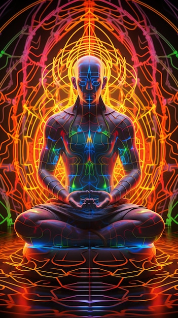 Psytrance a tema monaco galleggiante e meditazione Ai generato arte