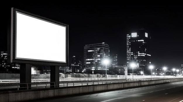 Pubblicità mock up cartellone bianco di notte con lampione con spazio copia per tabellone informativo pubblico cartellone vuoto per poster pubblicitario esterno