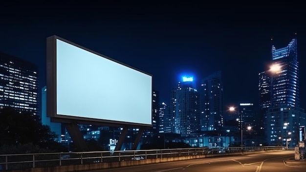 Pubblicità mock up cartellone bianco di notte con lampione con spazio copia per tabellone informativo pubblico cartellone vuoto per poster pubblicitario esterno