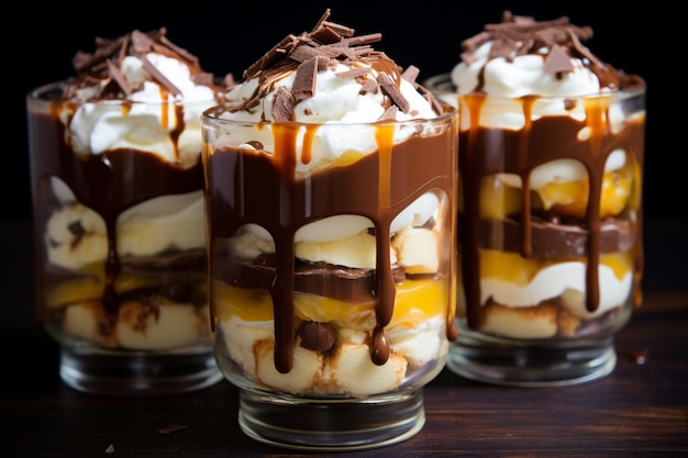 Pudding di banana e cioccolato ad alto angolo