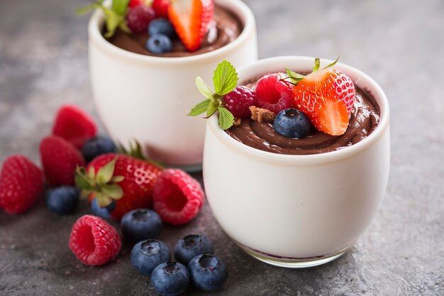 Pudding di cioccolato sano con cacao e bacche