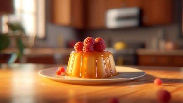 Pudding di frutta sullo sfondo della cucina gustoso dolce