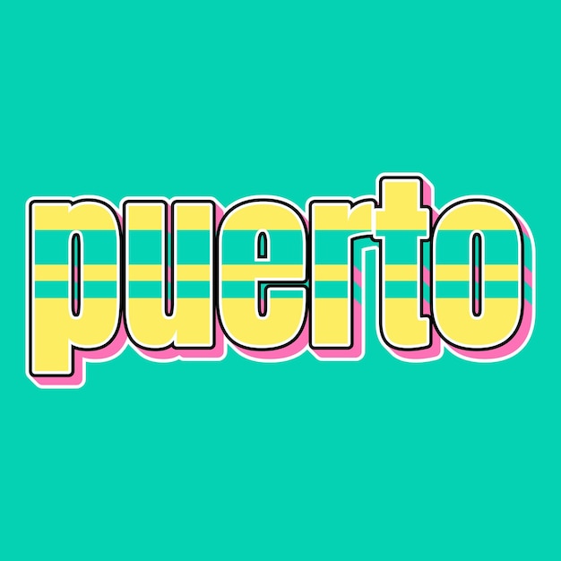 puerto Tipografia Vintage anni '90 3d design testo giallo rosa sfondo foto jpg
