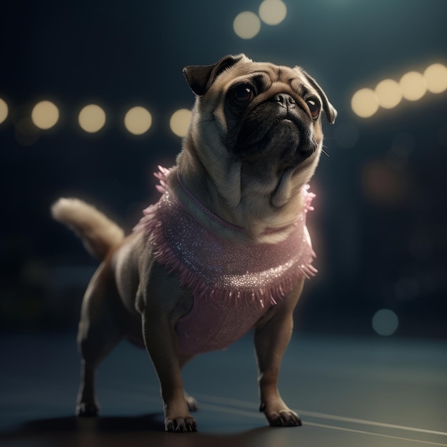 Pug Dod in una gonna da balletto rosa chiaro balla come una ballerina Illustration AI GenerativexD