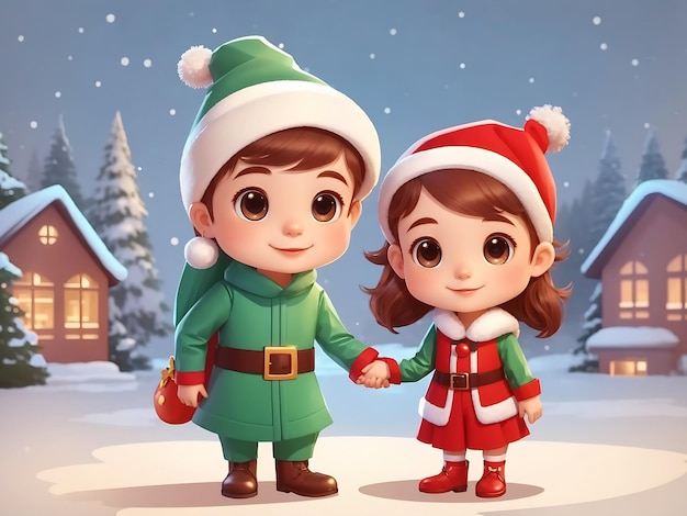 Pulire Carino ragazza e ragazzo in costume di Natale personaggio dei cartoni animati Fratello e sorella