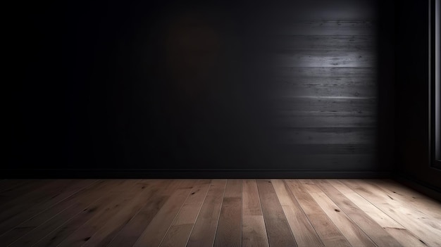 Pulisci il divisorio miserabile leggero con chiaroscuro brillante e pavimento in legno Risorsa creativa AI Generata