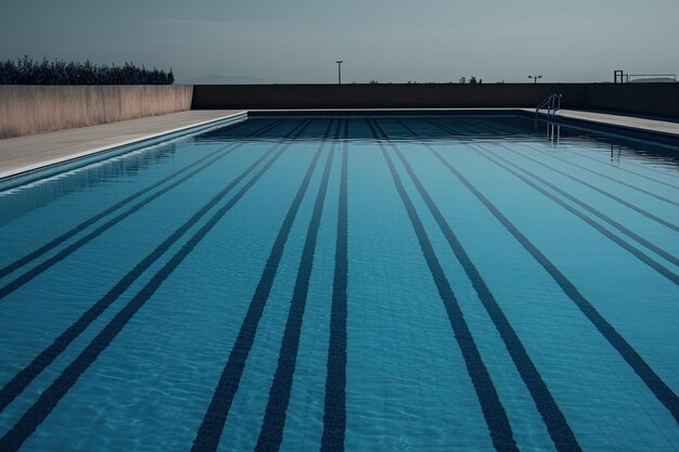 Pulita e appetitosa piscina blu pronta per tuffarsi in un'urbanizzazione Generative AI