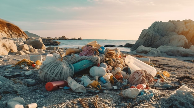 Pulizia dei rifiuti di plastica sulla spiaggia