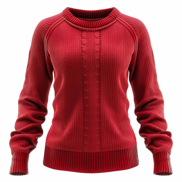 Pullover rosso isolato su bianco Abbigliamento femminile a maglia Abbigliamento invernale femminile Pullover caldo