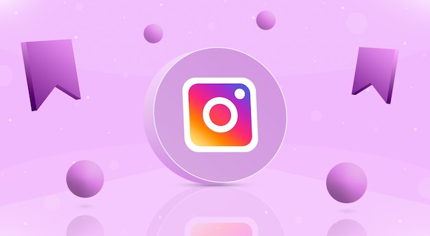 Pulsante rotondo con palline logo instagram e icona salva intorno a 3d