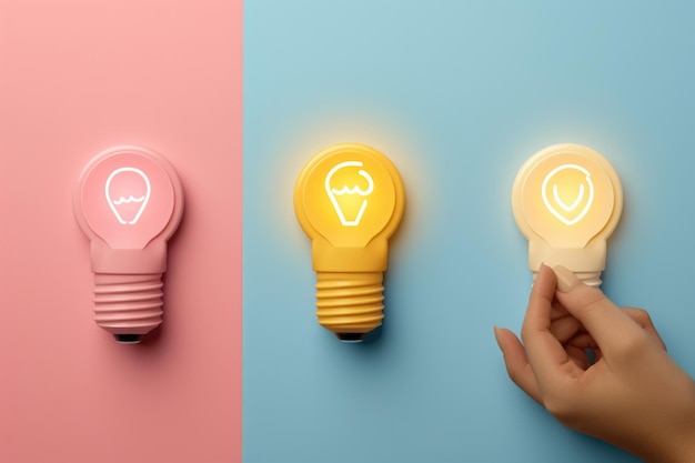 Pulsanti di commutazione con l'icona della lampadina idea che rappresenta l'innovazione e il successo della creatività
