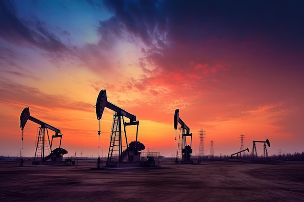 Pumpjacks il tramonto del campo petrolifero di Daqing AI generato