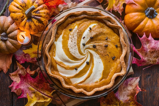 Pumpkin cheesecake swirl pie autunno o idea di dessert per il Ringraziamento