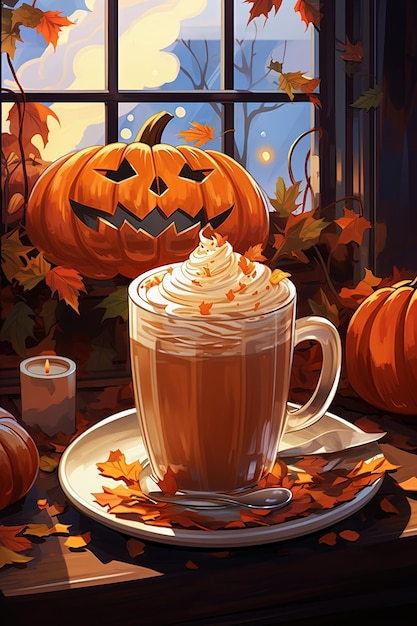 Pumpkin Halloween spice latte caffè stagione autunnale bevanda calda