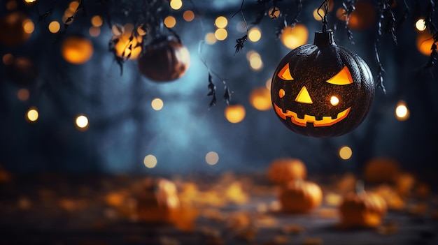 Pumpkin Patch Magic Enchanting Halloween Bokeh con ombre lampeggianti e sfumature arancione