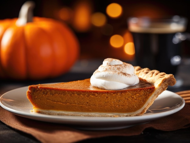 Pumpkin Pie su sfondo scuro AI generativa