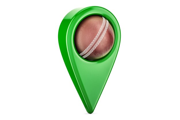 Puntatore di mappa con concetto di posizione della palla da cricket rendering 3D